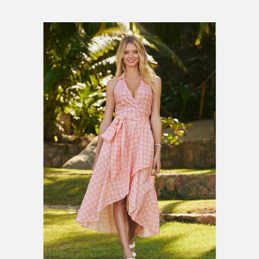 Pink Gingham Halter Dress